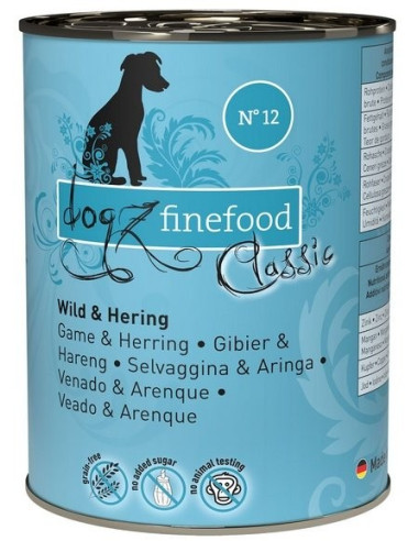 Dogz Finefood Classic N.12 Dziczyzna i śledź 400g