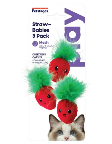 Petstages Straw-Babies Cat Dental Catnip Toy - Truskaweczki