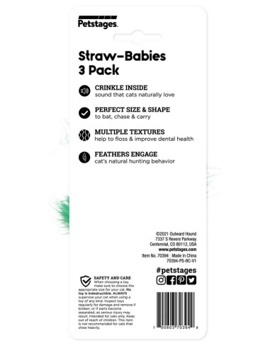 Petstages Straw-Babies Cat Dental Catnip Toy -...