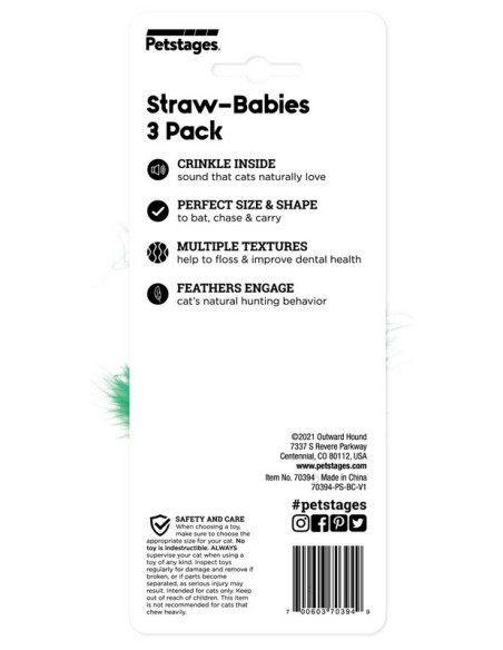 Petstages Straw-Babies Cat Dental Catnip Toy - Truskaweczki