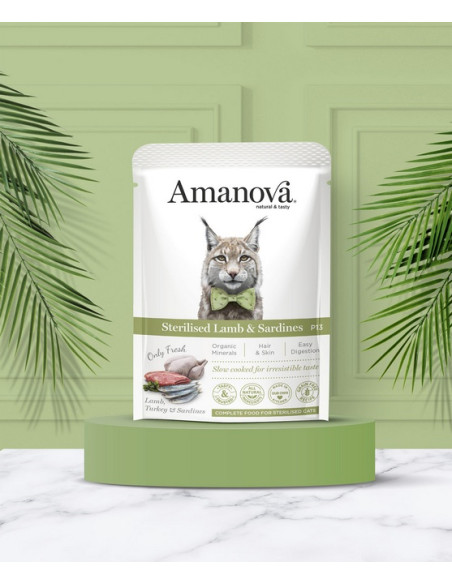 Amanova Cat Sterilised Lamb & Sardines - Jagnięcina i sardynki saszetka 85g